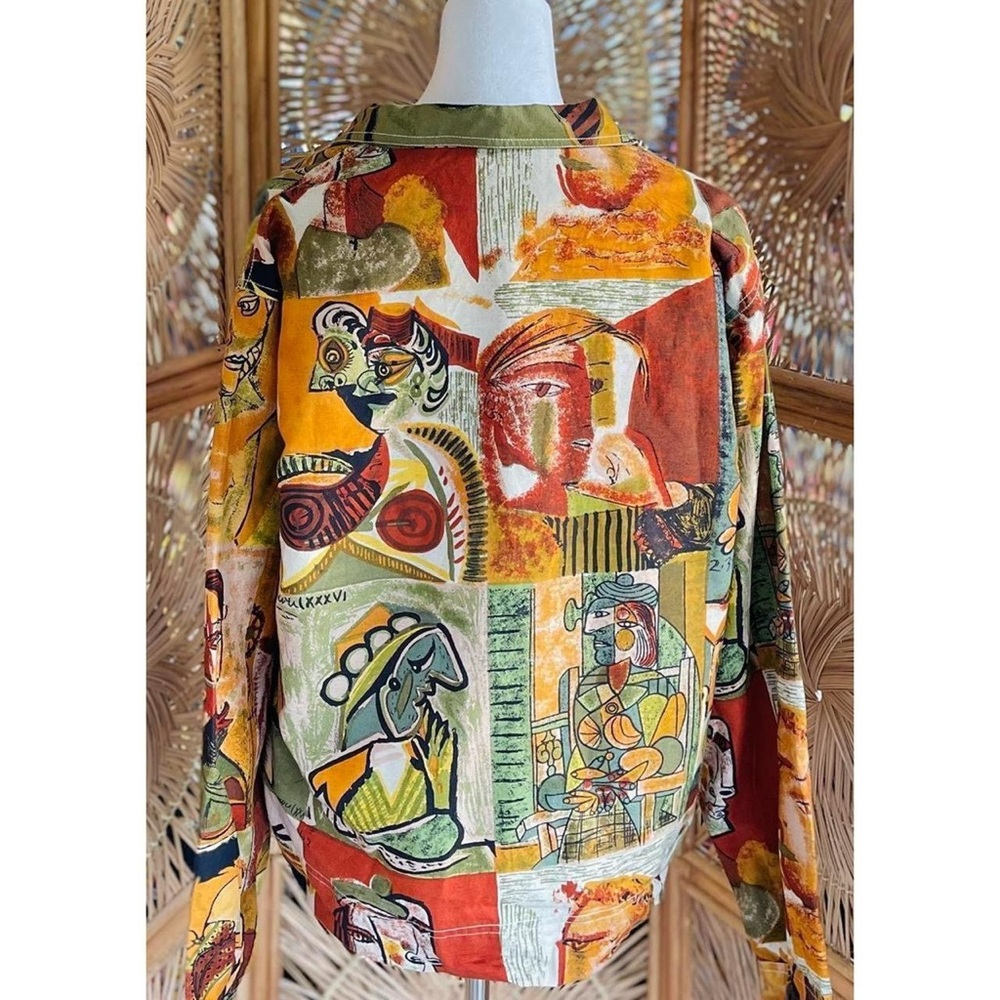 Vintage Kaktus Pablo Picasso All Over Print Linen Blend Button Up Jacket Size XL - Picture 4 of 9